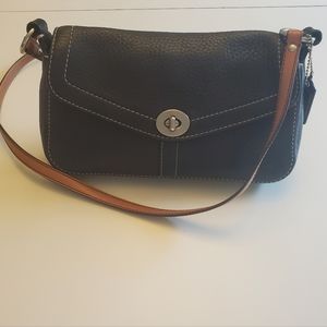 Coach Chelsea Crossbody Pebble Leather Turn Lock Purse Black & Tan F10888